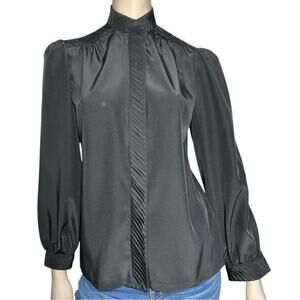 Gailord Vintage Women’s Size 8 Black Poly Satin Covered Button Up Dress Shirt